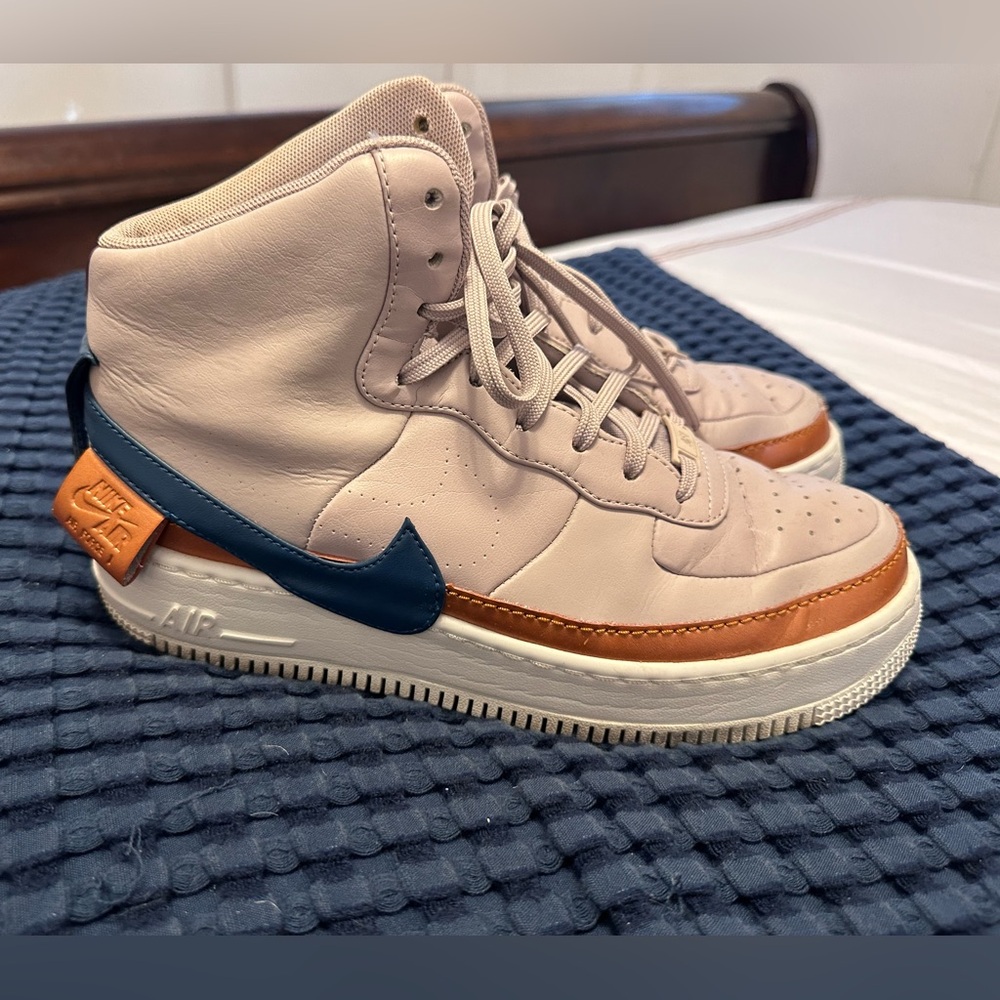 High top Nike Airforce 1s light purple/orange/navy in size 10.5